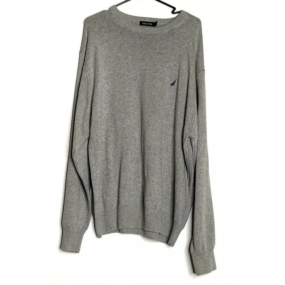 Nautica Mens Crew Neck Navtech Sweater Gray Sz 2XL Pullover Long Sleeves Cotton